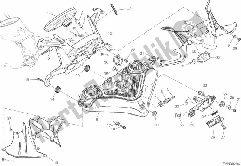 Alle onderdelen voor de Fanale Anteriore E Cruscotto van de Ducati Superbike 1299S ABS USA 2015